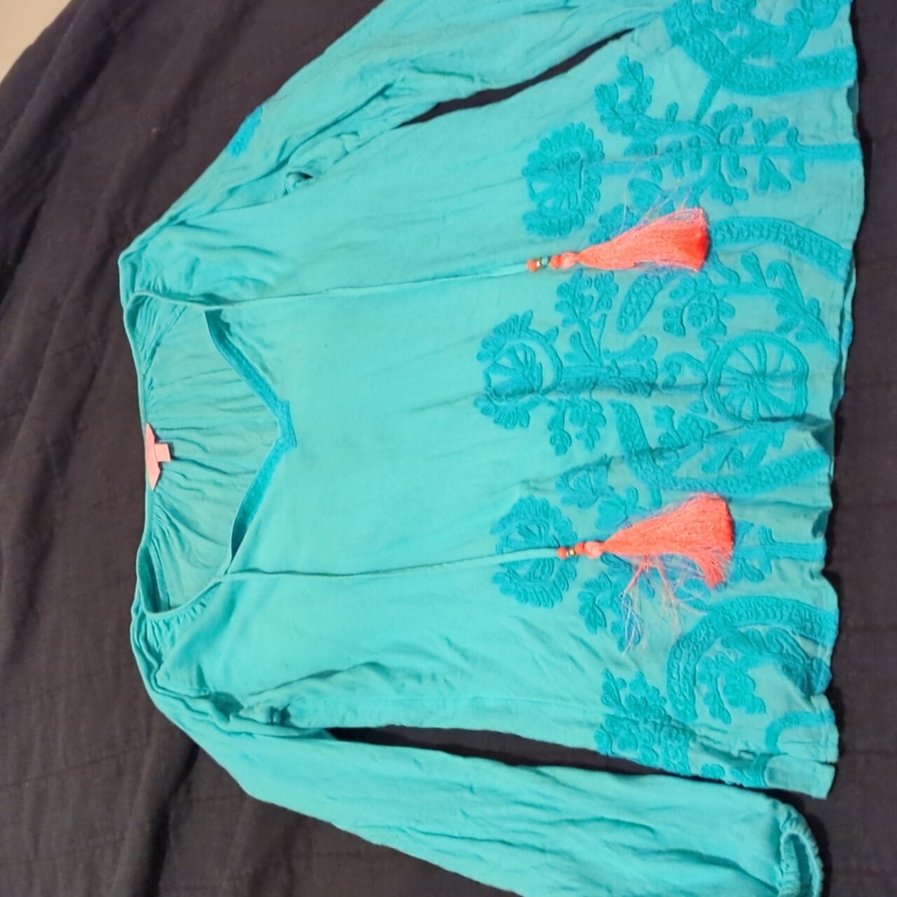 Lilly Pulitzer Turquoise Embroidered Blouse